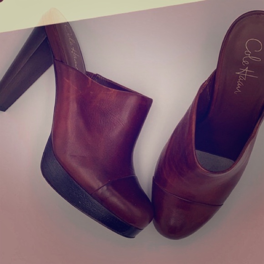 Cole Haan Platform Mule- Saddle Leather Sz 8.5